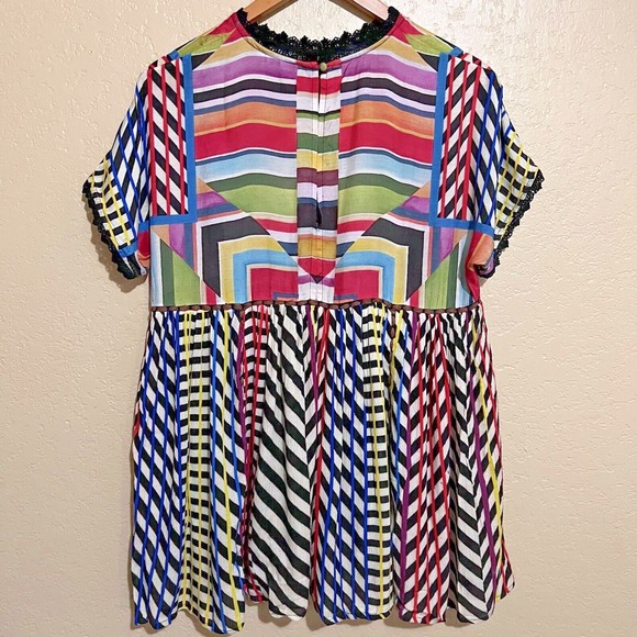 Anthropologie Summer Top Size XS Boho Babydoll Flowy Smock Lace Trim - Picture 3 of 10